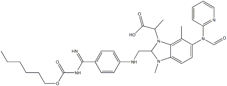 methyl 3-(2-(((4-(N-((hexyloxy)carbonyl)carbamimidoyl)phenyl)amino)methyl)-1-methyl-N-(pyridin-2-yl)-1H-benzo[d]imidazole-5-carboxamido)propanoate Struktur