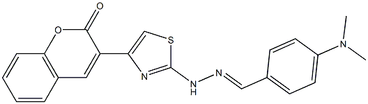 (E)-3-(2-(2-(4-(dimethylamino)benzylidene)hydrazinyl)thiazol-4-yl)-2H-chromen-2-one 化学構造式