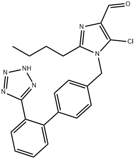 1-((2-(2H-四唑-5-基)-[1,1-二联苯]-4-基)甲基)-2-丁基-5-氯-1H-咪唑-4-甲醛,141949-90-8,结构式