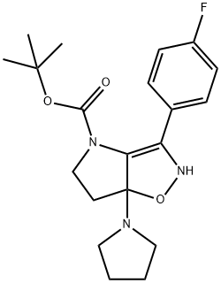 3-(4-Fluoro-phenyl)-6a-pyrrolidin-1-yl-2,5,6,6a-tetrahydro-1-oxa-2,4-diaza-pentalene-4-carboxylic acid tert-butyl ester 结构式