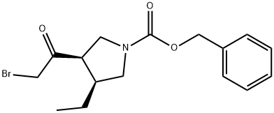 (3R,4S)-3-(2-Bromoacetyl)-4-ethyl-1-pyrrolidinecarboxylic acid phenylmethyl ester 化学構造式