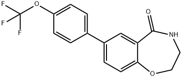 7-[4-(トリフルオロメトキシ)フェニル]-2,3,4,5-テトラヒドロ-1,4-ベンズオキソアゼピン-5-オン 化学構造式
