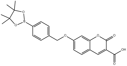 2-oxo-7-((4-(4,4,5,5-tetramethyl-1,3,2-dioxaborolan-2-yl)benzyl)oxy)-2H-chromene-3-carboxylic acid Structure