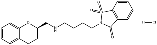 1,2-Benzisothiazol-3(2H)-one, 2-[4-[[[(2R)-3,4-dihydro-2H-1-benzopyran-2-yl]methyl]amino]butyl]-, 1,1-dioxide, hydrochloride (1:1) Structure