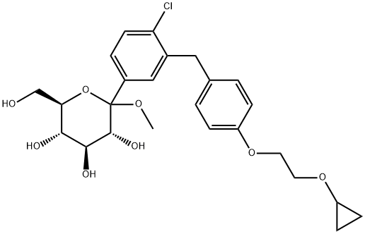 (3R,4S,5S,6R)-2-(4-chloro-3-(4-(2-cyclopropoxyethoxy)benzyl)phenyl)-6-(hydroxymethyl)-2-methoxytetrahydro-2H-pyran-3,4,5-triol Structure