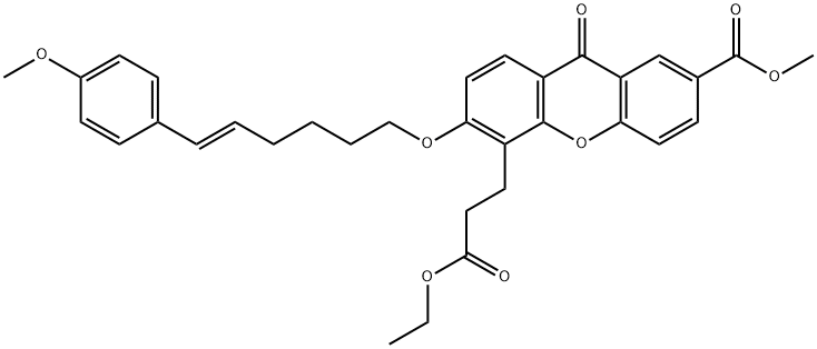 甲基 5-(3-乙氧基-3-氧亚基丙基)-6-((6-(4-甲氧苯基)己-5-烯-1-基)氧代)-9-氧亚基-9H-呫吨-2-甲酸基酯, 148291-64-9, 结构式