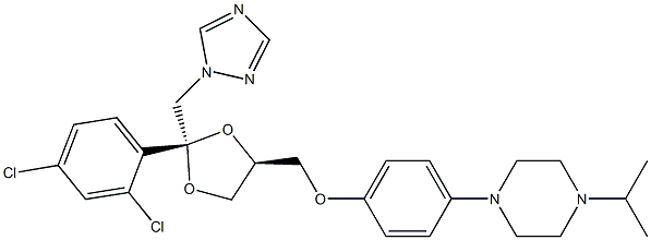 1-[4-[[(2S,4S)-2-(2,4-dichlorophenyl)-2-(1,2,4-triazol-1-ylmethyl)-1,3-dioxolan-4-yl]methoxy]phenyl]-4-propan-2-ylpiperazine Struktur