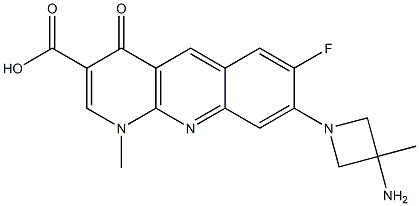 Benzo[b][1,8]naphthyridine-3-carboxylicacid, 8-(3-amino-3-methyl-1-azetidinyl)-7-fluoro-1,4-dihydro-1-methyl-4-oxo- Struktur