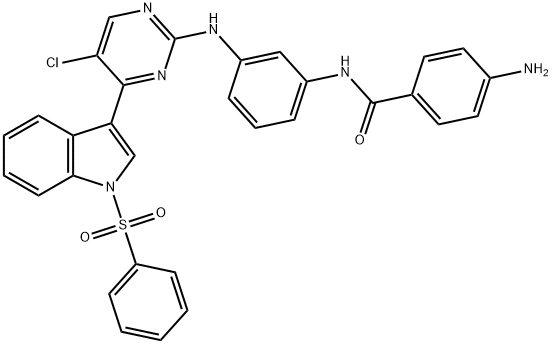 4-amino-N-(3-((5-chloro-4-(1-(phenylsulfonyl)-1H-indol-3-yl)pyrimidin-2-yl)amino)phenyl)benzamide,1604811-59-7,结构式