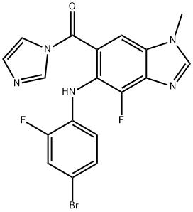 (5-((4-bromo-2-fluorophenyl)amino)-4-fluoro-1-methyl-1H-benzo[d]imidazol-6-yl)(1H-imidazol-1-yl)methanone Struktur