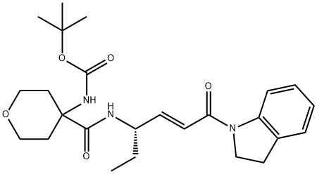 (S,E)-叔-丁基 (4-((6-(二氢吲哚-1-基)-6-氧亚基己-4-烯-3-基)氨基羰基)四氢-2H-吡喃-4-基)氨基甲酯, 1613458-75-5, 结构式