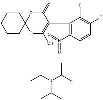 N-Ethyl-N-isopropylpropan-2-aminium 3-(2,3-difluoro-4-nitrophenyl)-4-oxo-1,5-dioxaspiro[5.5]undec-2-en-2-olate Structure
