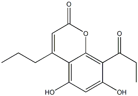 2H-1-Benzopyran-2-one, 5,7-dihydroxy-8-(1-oxopropyl)-4-propyl- Structure