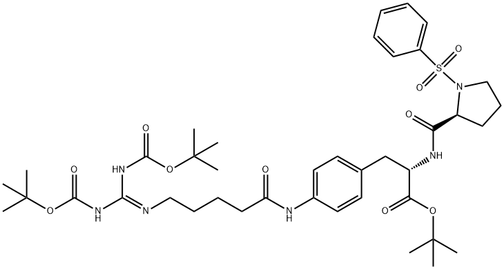 (S)-tert-butyl 3-(4-(5-((Z)-2,3-bis(tert-
butoxycarbonyl)guanidino)pentanamido)phenyl)-2-((S)-1-(phenylsulfonyl)pyrrolidine-2-carboxamido)propanoate,1689542-66-2,结构式
