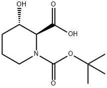 (2S,3S)-1-(tert-butoxycarbonyl)-3-hydroxypiperidine-2-carboxylic acid Struktur