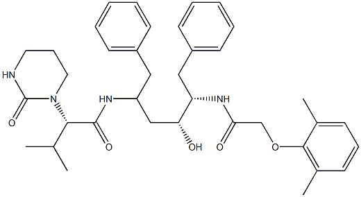 (2S)-N-[(2S,4R,5S)-5-[[2-(2,6-dimethylphenoxy)acetyl]amino]-4-hydroxy-1,6-diphenylhexan-2-yl]-3-methyl-2-(2-oxo-1,3-diazinan-1-yl)butanamide 化学構造式