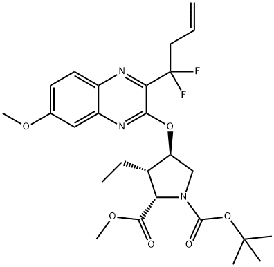 (2S,3S,4R)-1-tert-butyl 2-methyl 4-((3-(1,1-difluorobut-3-en-1-yl)-7-ethoxyquinoxalin-2-yl)oxy)-3-ethylpyrrolidine-1,2-dicarboxylate, 1799733-69-9, 结构式