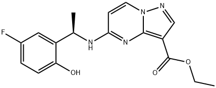 ethyl (R)-5-((1-(5-fluoro-2-hydroxyphenyl)ethyl)amino)pyrazolo[1,5-a]pyrimidine-3-carboxylate Structure