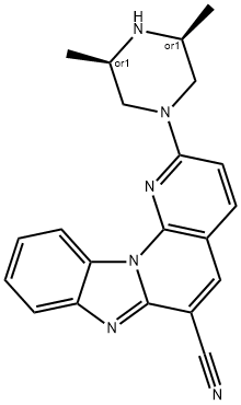 2-((3S,5R)-3,5-dimethylpiperazin-1-yl)benzo[4,5]imidazo[1,2-a][1,8]naphthyridine-6-carbonitrile Struktur