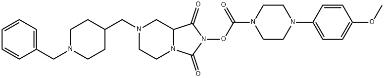 4-(4-METHOXYPHENYL)-1-PIPERAZINECARBOXYLIC ACID HEXAHYDRO-1,3-DIOXO-7-[[1-(PHENYLMETHYL)-4-PIPERIDINYL]METHYL]IMIDAZO[1,5-A]PYRAZIN-2-YL ESTER 结构式