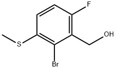 (2-Bromo-6-fluoro-3-methylsulfanylphenyl)methanol 化学構造式