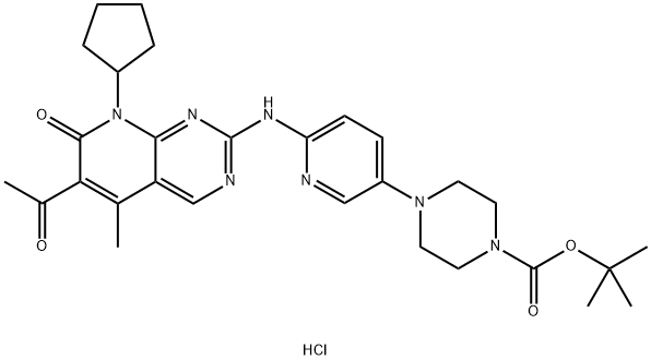 tert-butyl 4-(6-((6-acetyl-8-cyclopentyl-5-methyl-7-oxo-7,8-dihydropyrido[2,3-d]pyrimidin-2-yl)amino)pyridin-3-yl)piperazine-1-carboxylate Struktur