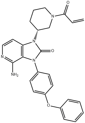 (R)-1-(1-丙烯酰哌啶-3-基)-4-氨基-3-(4-苯氧基苯基)-1H-咪唑并[4,5-C]吡啶-2(3H)-酮, 1971920-73-6, 结构式