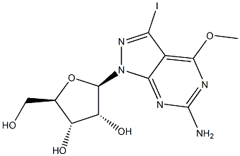 6-Amino-3-iodo-4-methoxy-1-(beta-D-ribofuranosyl)-1H-pyrazolo[3,4-d]pyrimidine 结构式