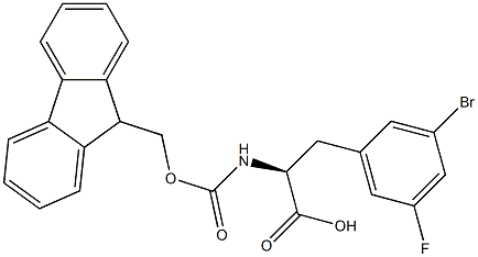 (S)-2-(((((9H-芴-9-基)甲基氧基)羰)氨基)-3-(3-溴-5-氟苯基)丙酸, 1998639-82-9, 结构式