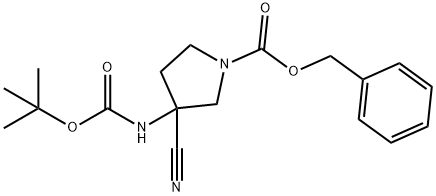1-Pyrrolidinecarboxylic acid, 3-cyano-3-[[(1,1-dimethylethoxy)carbonyl]amino]-, phenylmethyl ester Struktur
