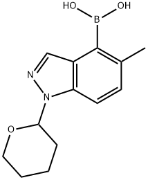 (5-甲基-1-(四氢-2H-吡喃-2-基)-1H-吲唑-4-基)硼酸, 2022976-34-5, 结构式