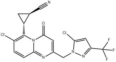 (1R,2R)-2-(7-CHLORO-2-((5-CHLORO-3-(TRIFLUOROMETHYL)-1H-PYRAZOL-1-YL)METHYL)-4-OXO-4H-PYRIDO[1,2-A]PYRIMIDIN-6-YL)CYCLOPROPANE-1-CARBONITRILE 化学構造式