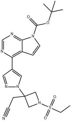 4-[1-[3-(cyanomethyl)-1-(ethylsulfonyl)-3-azetidinyl]-1H-pyrazol-4-yl]-7H-Pyrrolo[2,3-d]pyrimidine-7-carboxylic acid 1,1-dimethylethyl ester, 2055723-13-0, 结构式