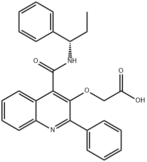 2-フェニル-4-[[(S)-1-フェニルプロピル]カルバモイル]-3-キノリニルオキシ酢酸 化学構造式