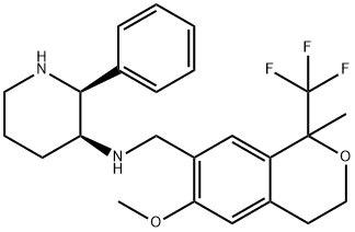 3-Piperidinamine, N-[[3,4-dihydro-6-methoxy-1-methyl-1-(trifluoromethyl)-1H-2-benzopyran-7-yl]methyl]-2-phenyl-, (2S,3S)- Structure