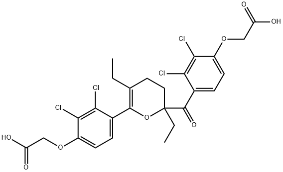 2-(4-(2-(4-(Carboxymethoxy)-2,3-dichlorobenzoyl)-2,5-diethyl-3,4-dihydro-2H-pyran-6-yl)-2,3-dichlorophenoxy)acetic Acid Struktur