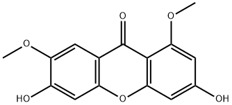 3,6-ジヒドロキシ-1,7-ジメトキシキサントン 化学構造式
