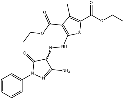 diethyl (E)-5-(2-(3-amino-5-oxo-1-phenyl-1,5-dihydro-4H-pyrazol-4-ylidene)hydrazinyl)-3-methylthiophene-2,4-dicarboxylate 化学構造式
