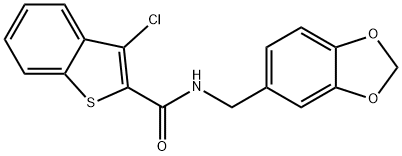 N-(benzo[d][1,3]dioxol-5-ylmethyl)-3-chlorobenzo[b]thiophene-2-carboxamide,294875-03-9,结构式