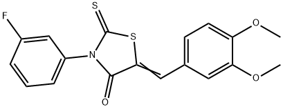 (E)-5-(3,4-dimethoxybenzylidene)-3-(3-fluorophenyl)-2-thioxothiazolidin-4-one Struktur
