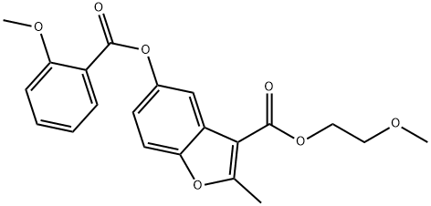 2-methoxyethyl 5-((2-methoxybenzoyl)oxy)-2-methylbenzofuran-3-carboxylate Struktur