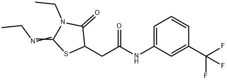 (E)-2-(3-ethyl-2-(ethylimino)-4-oxothiazolidin-5-yl)-N-(3-(trifluoromethyl)phenyl)acetamide Structure