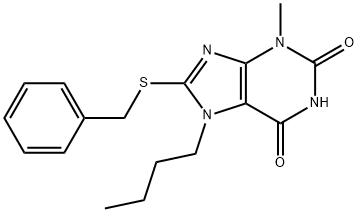 8-(benzylthio)-7-butyl-3-methyl-3,7-dihydro-1H-purine-2,6-dione Struktur