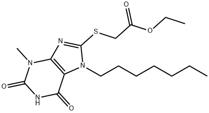 ethyl 2-((7-heptyl-3-methyl-2,6-dioxo-2,3,6,7-tetrahydro-1H-purin-8-yl)thio)acetate Struktur