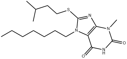 7-heptyl-8-(isopentylthio)-3-methyl-3,7-dihydro-1H-purine-2,6-dione Struktur