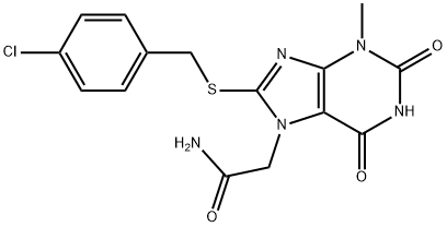 2-(8-((4-chlorobenzyl)thio)-3-methyl-2,6-dioxo-1,2,3,6-tetrahydro-7H-purin-7-yl)acetamide,303969-49-5,结构式