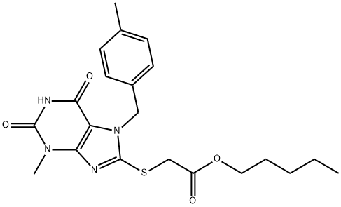 pentyl 2-((3-methyl-7-(4-methylbenzyl)-2,6-dioxo-2,3,6,7-tetrahydro-1H-purin-8-yl)thio)acetate Struktur