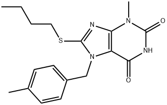 8-(butylthio)-3-methyl-7-(4-methylbenzyl)-3,7-dihydro-1H-purine-2,6-dione Struktur