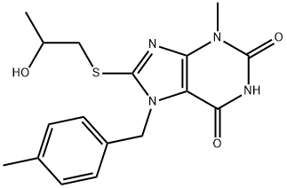 8-((2-hydroxypropyl)thio)-3-methyl-7-(4-methylbenzyl)-3,7-dihydro-1H-purine-2,6-dione Struktur