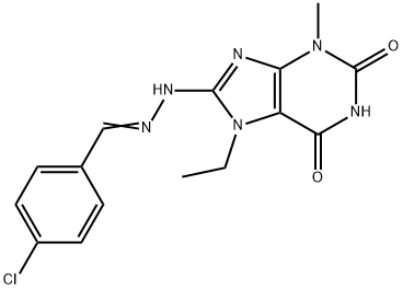 (E)-8-(2-(4-chlorobenzylidene)hydrazinyl)-7-ethyl-3-methyl-3,7-dihydro-1H-purine-2,6-dione Struktur